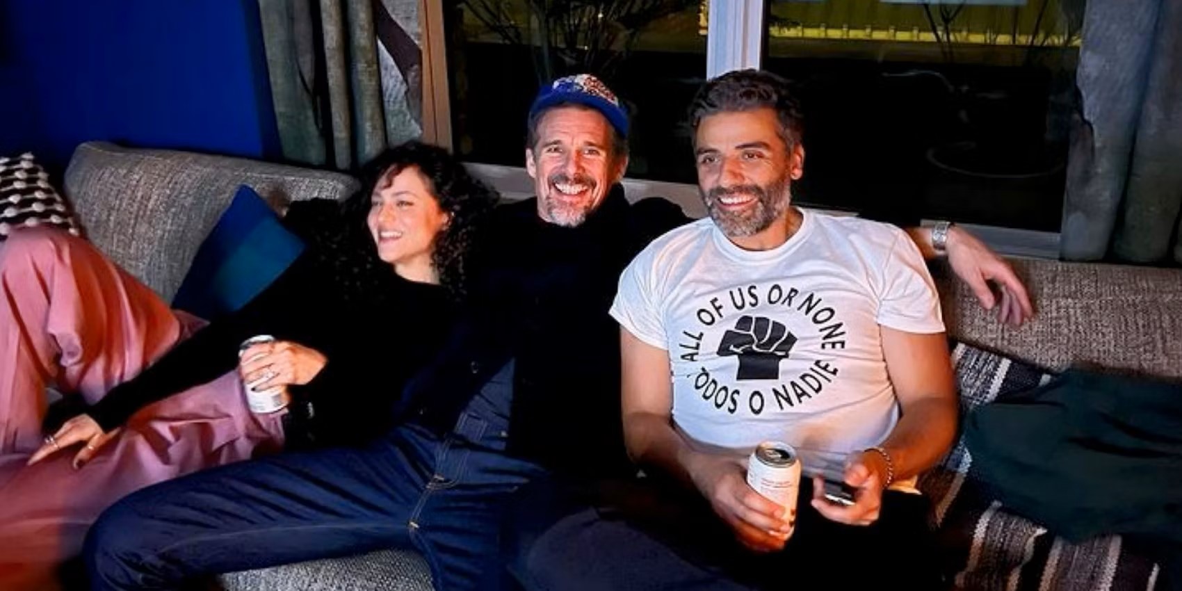 Oscar-Isaac-Ethan-Hawke-and-May-Calamawy-watching-Moon-Knight.jpg